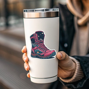 Night Camping Pink Hiking Boot Sticker   Die-Cut