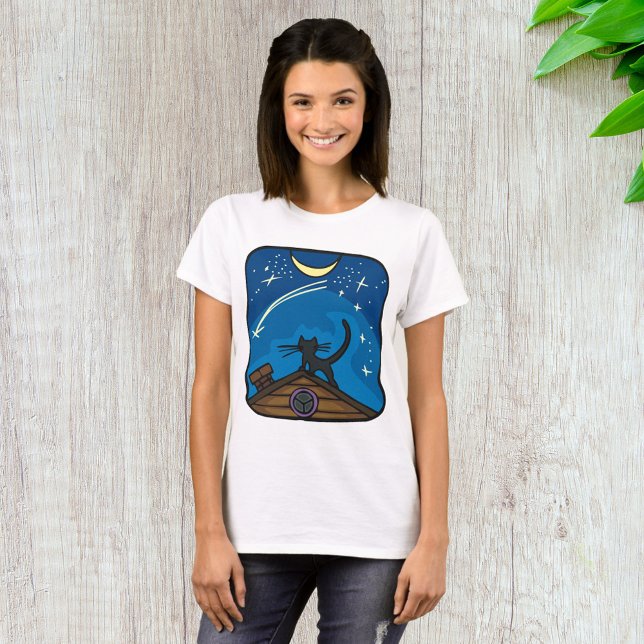 Night Cat On A Roof T-Shirt (Creator Uploaded)
