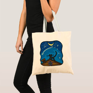 Night Cat On A Roof Tote Bag