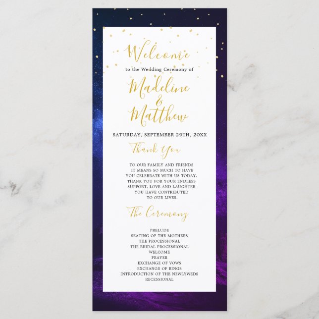Night Celestial Sky Elegant Wedding Welcome Programme (Front)