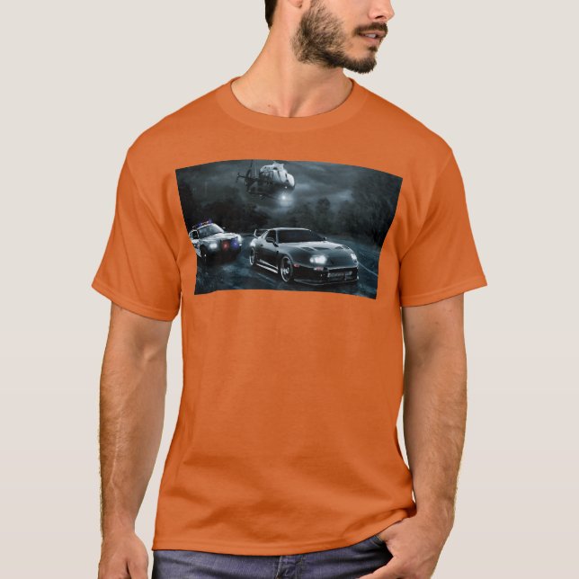Night Chase with Speeding Sports Car gift T-Shirt (Front)