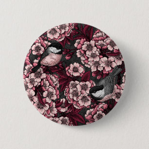 Night cherry garden 6 cm round badge