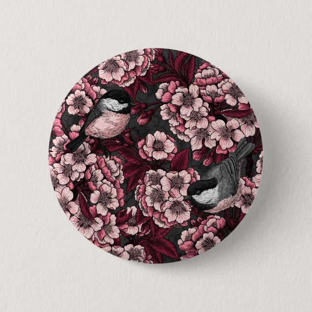 Night cherry garden 6 cm round badge (Front)
