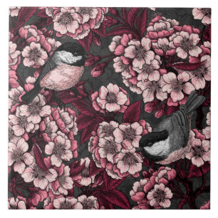 Night cherry garden tile