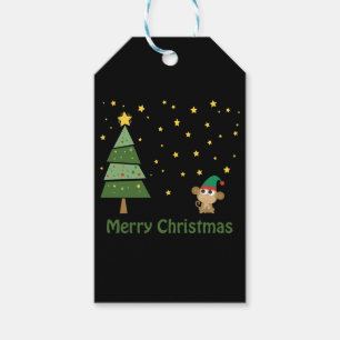 Night Christmas Scene with Cute Monkey Gift Tags