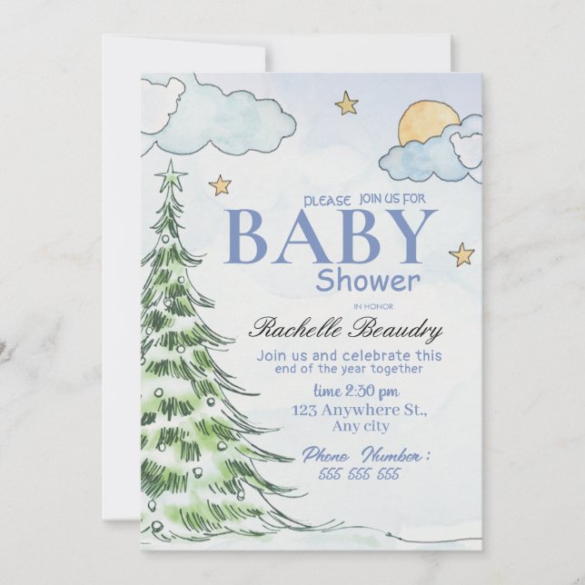 Night Christmas tree baby shower Invitation (Front)