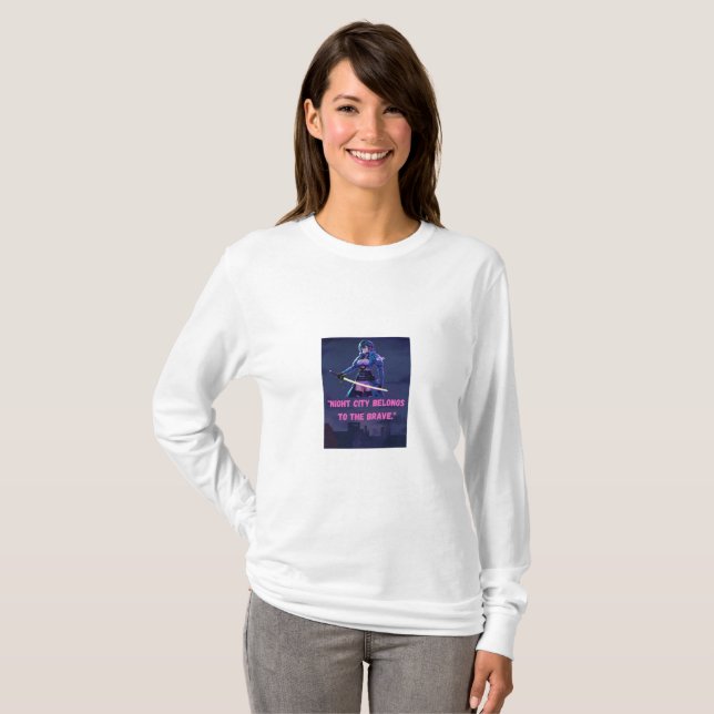 "Night City Belongs to the Brave" Cyberpunk Neon S T-Shirt (Front Full)