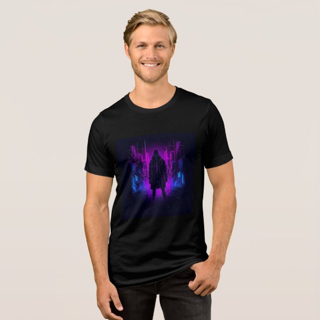Night City Dreams – Neon Cyberpunk Futuristic Tri-Blend Shirt (Front Full)