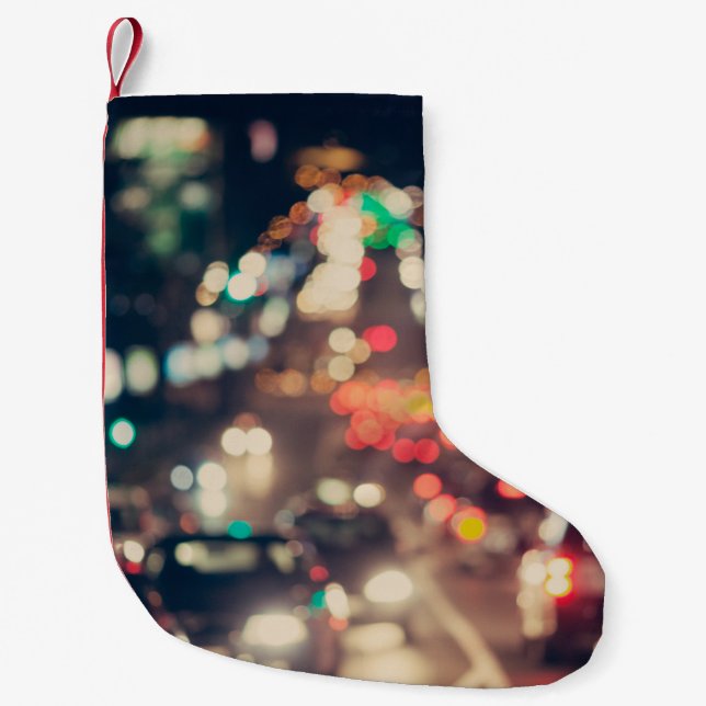 Night City: Retro Blurred Lights. Small Christmas Stocking (Front)
