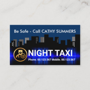 Night City Silhouette Taxi Chauffeur Business Card