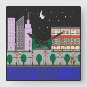Night City Square Wall Clock