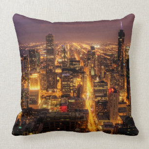 Night cityscape of Chicago Cushion