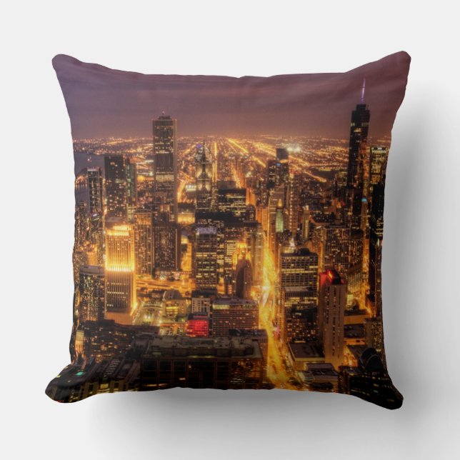 Night cityscape of Chicago Cushion (Front)