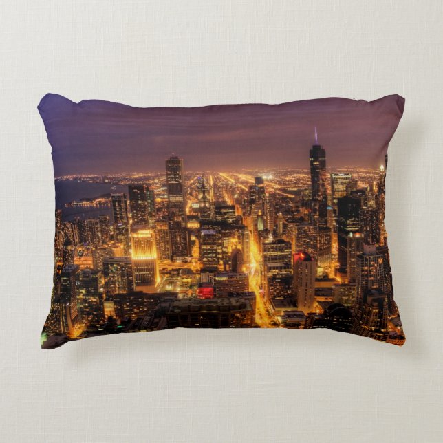 Night cityscape of Chicago Decorative Cushion (Front)