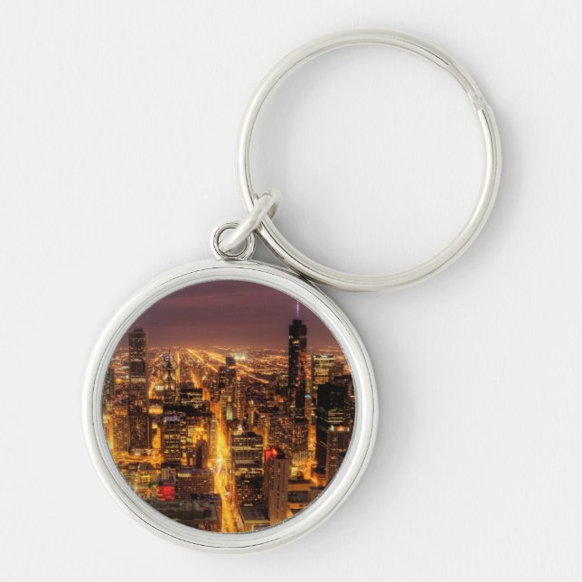 Night cityscape of Chicago Key Ring (Front)