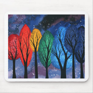 Night color - rainbow swirly trees starry sky mouse pad