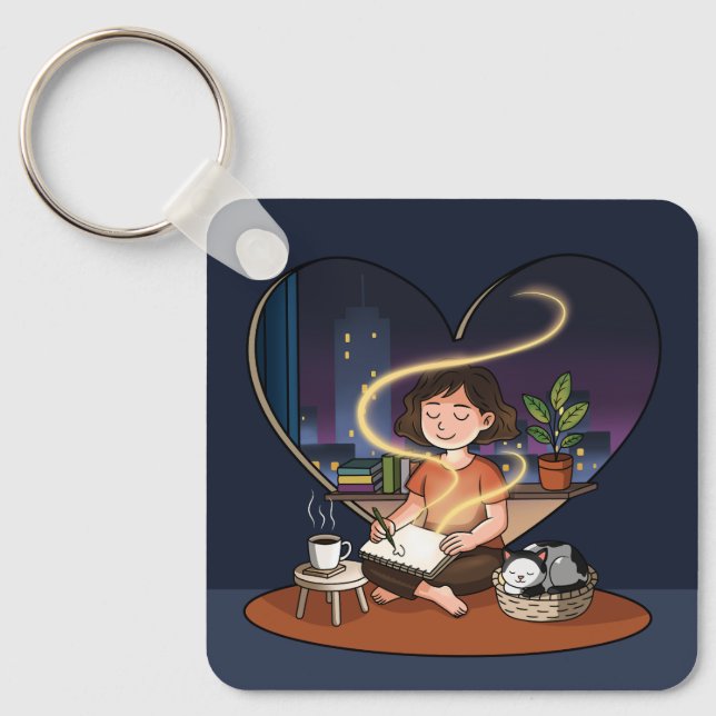 Night Creator Cozy Heart Window Art Key Ring (Front)