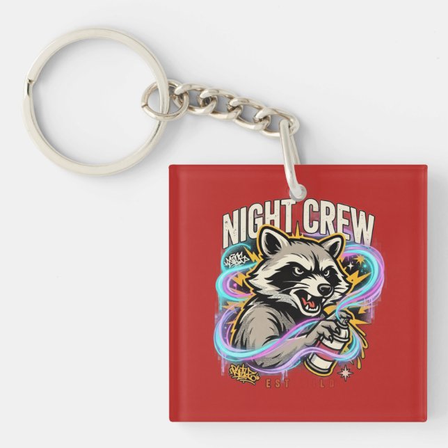 Night Crew Racoon Graffiti T-Shirt Key Ring (Front)