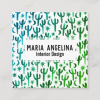 Night Desert Cactus Moon Stars Watercolor Green