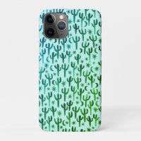 Night Desert Fun Cactus Pattern Green Watercolor