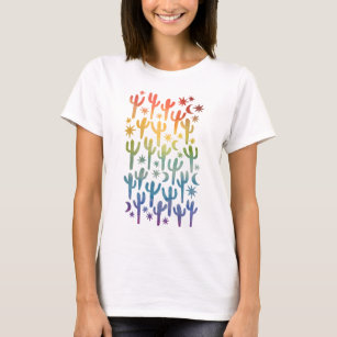 Night Desert Saguaro Cacti Rainbow Watercolor T-Shirt