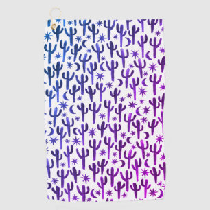 Night Desert Saguaro Cacti Watercolor Ombre Purple Golf Towel