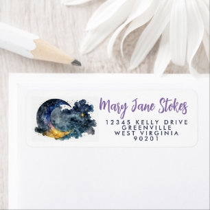 night envelope RETURN ADDRESS starry sky moon