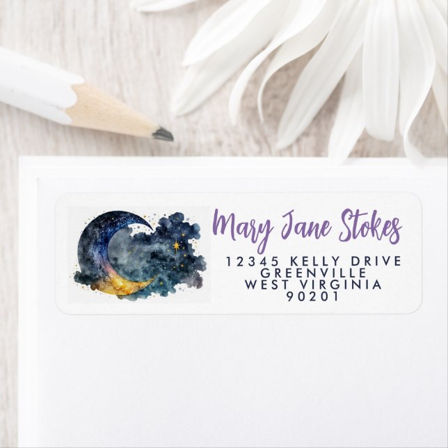 night envelope RETURN ADDRESS starry sky moon (Insitu)