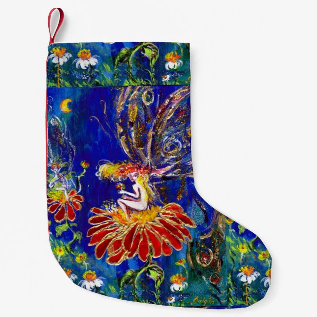 NIGHT FAERY ON THE RED FLOWER SMALL CHRISTMAS STOCKING (Front)