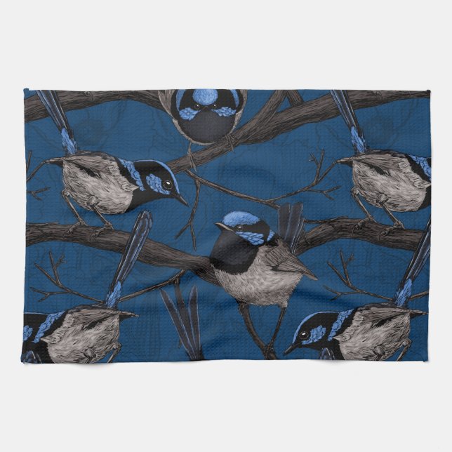 Night fairy wrens tea towel (Horizontal)