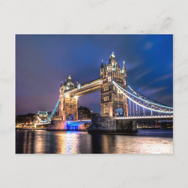 Night falls over Tower Bridge Postcard (Front)