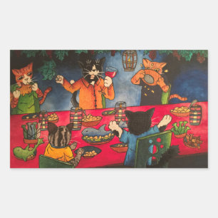 Night Feast Family Cats Rectangular Sticker