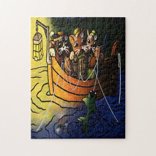 Night Fishing Cats Jigsaw Puzzle (Vertical)