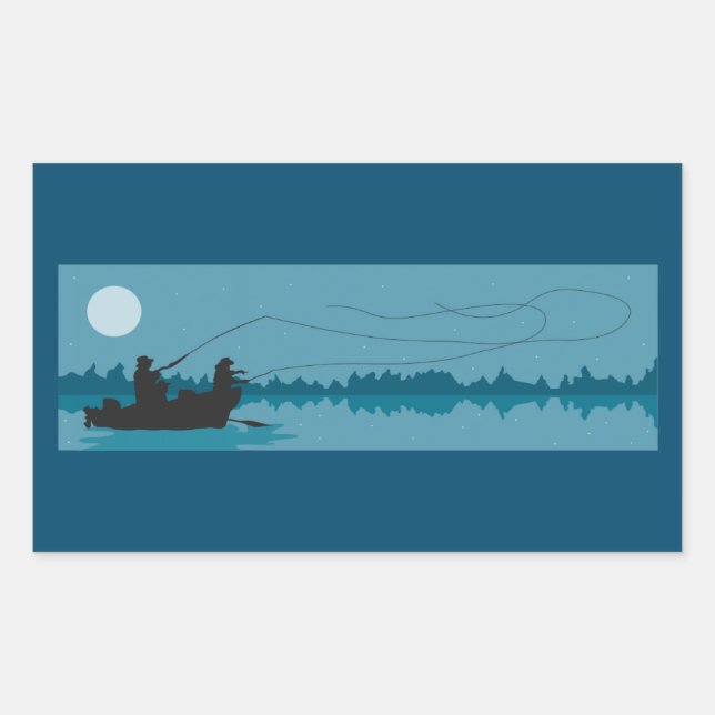 Night Fishing Under a Full Moon Rectangular Sticker (Front)