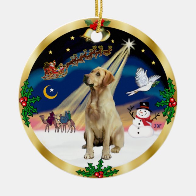 Night Flight #2  - Yellow Lab Ceramic Tree Decoration (Front)