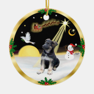 Night Flight-  German Shepherd puppy Ceramic Tree Decoration