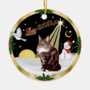 Night Flight (GW) - Maine Coon cat 9 Ceramic Tree Decoration