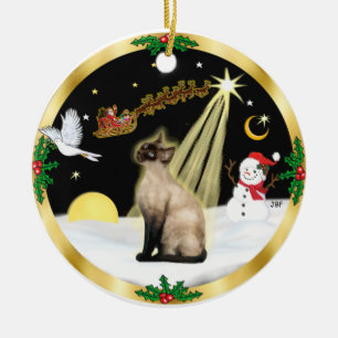 Night Flight - Seal Point Siamese cat Ceramic Tree Decoration