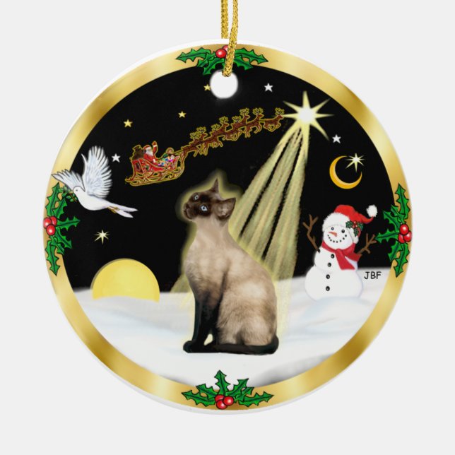 Night Flight - Seal Point Siamese cat Ceramic Tree Decoration (Front)
