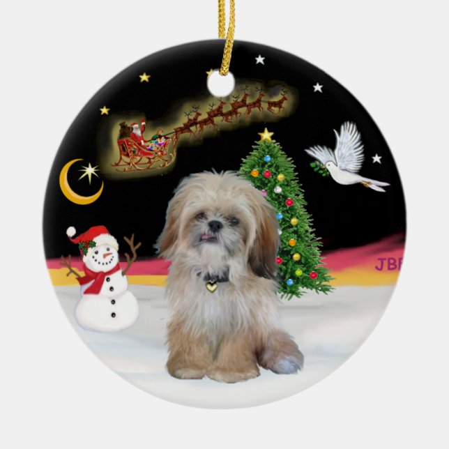 Night Flight  - Shih Tzu (P) Ceramic Tree Decoration (Front)