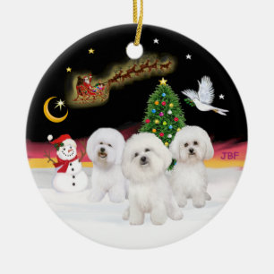 Night Flight - Three Bichon Frise Ceramic Tree Decoration