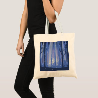 night forest and sparkling fireflies tote bag