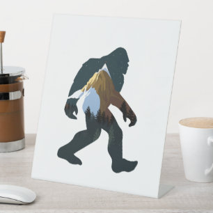 Night Forest Bigfoot Pedestal Sign