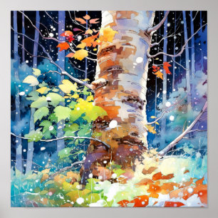 Night Forest Landscape Home Decor Poster