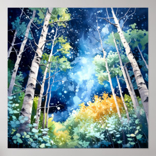 Night Forest Landscape Home Decor Poster
