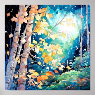 Night Forest Landscape Home Decor Poster