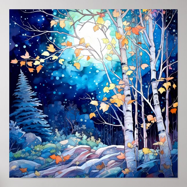 Night Forest Landscape Home Decor Poster (Front)