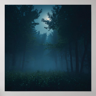Night Forest Moonlight Poster
