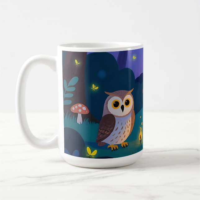 Night Forest Owls Illustration Coffee Mug (Left)