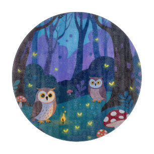 Night Forest Owls Illustration Cutting Board
